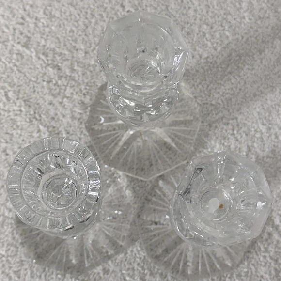 Vintage Clear Lead  Crystal whirling Star Pinwheel Candlestick Holders X3 - Picture 10 of 12